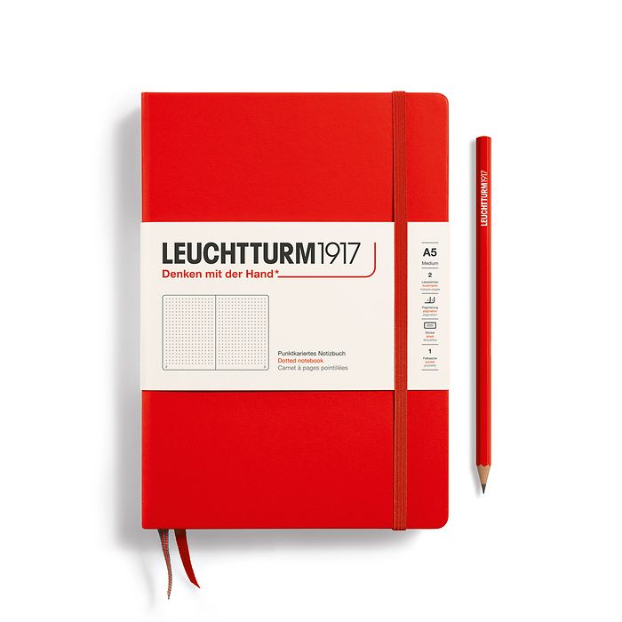 Notebook Medium (A5), Hardcover, 251 numbered pages, Red, dotted