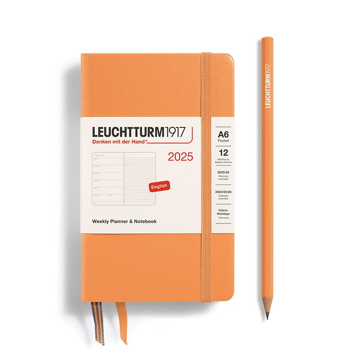 Weekly Planner & Notebook Pocket (A6) 2025, Apricot, English