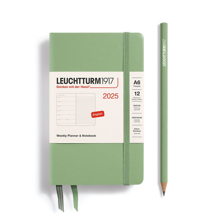 Weekly Planner & Notebook Pocket (A6) 2025, Sage, English