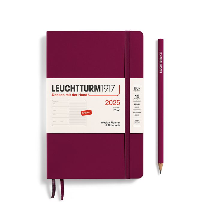 Weekly Planner & Notebook Paperback (B6+) 2025, Softcover, Port Red, English