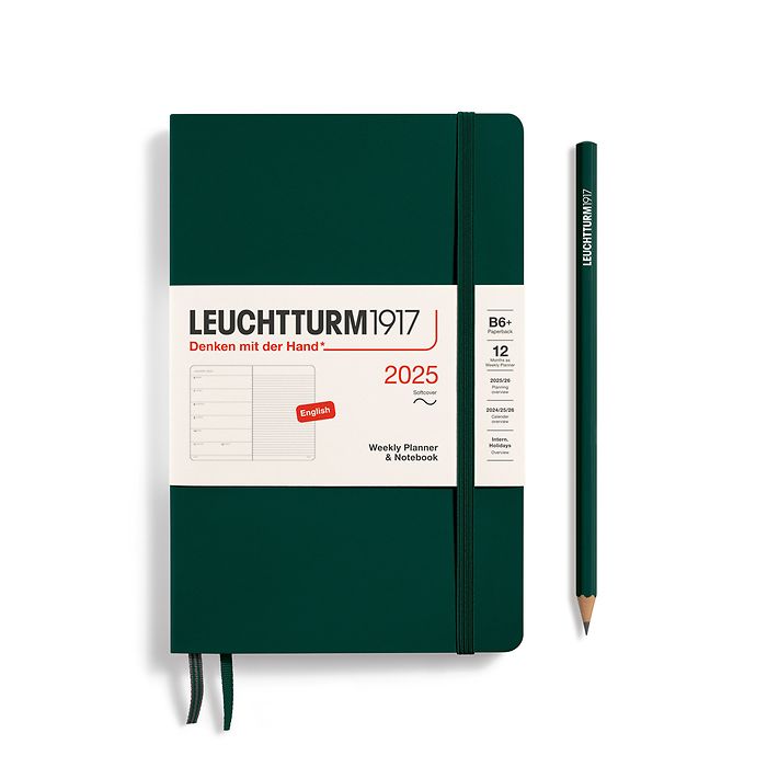 Weekly Planner & Notebook Paperback (B6+) 2025, Softcover, Forest Green, English