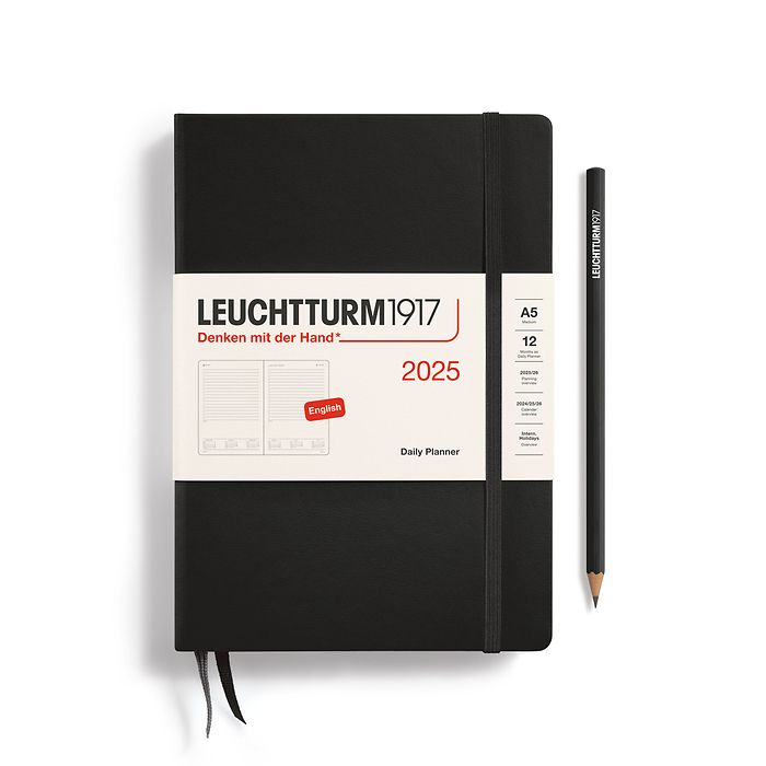 Daily Planner Medium (A5) 2025, Black, English