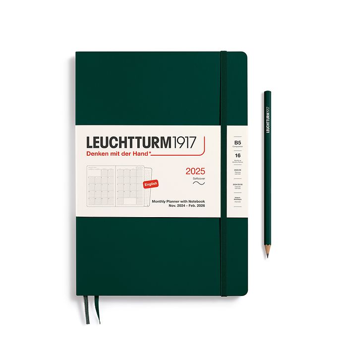 Monthly Planner & Notebook Composition (B5) 2025, 16 Months, Softcover, Forest Green, Engl