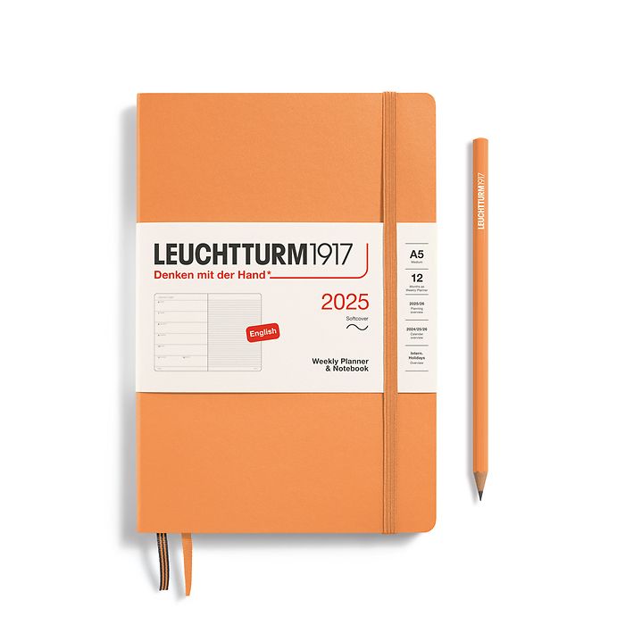 Weekly Planner & Notebook Medium (A5) 2025, Softcover, Apricot, English