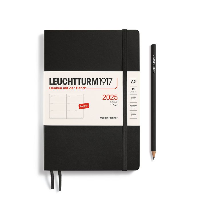 Weekly Planner Medium (A5) 2025, Softcover, Black, English