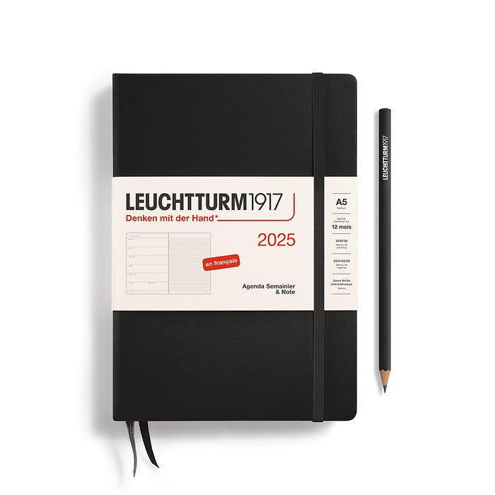 Weekly Planner & Notebook Medium (A5) 2025, Black, French