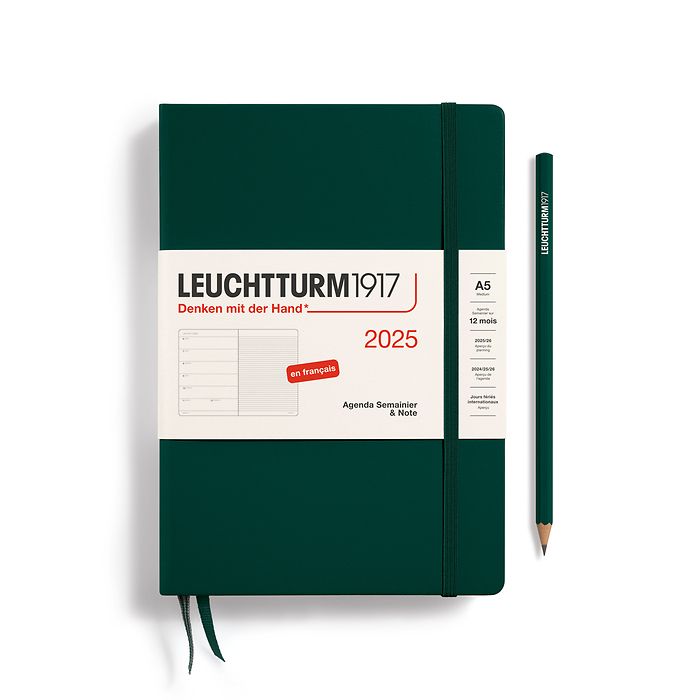 Weekly Planner & Notebook Medium (A5) 2025, Forest Green, French