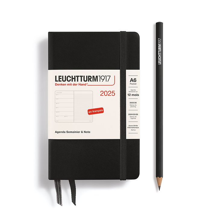 Weekly Planner & Notebook Pocket (A6) 2025, Black, French