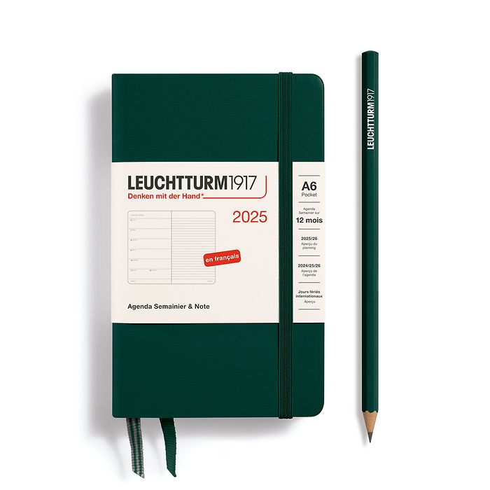 Weekly Planner & Notebook Pocket (A6) 2025, Forest Green, French