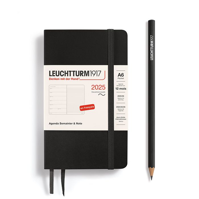 Weekly Planner & Notebook Pocket (A6) 2025, Softcover, Black, French