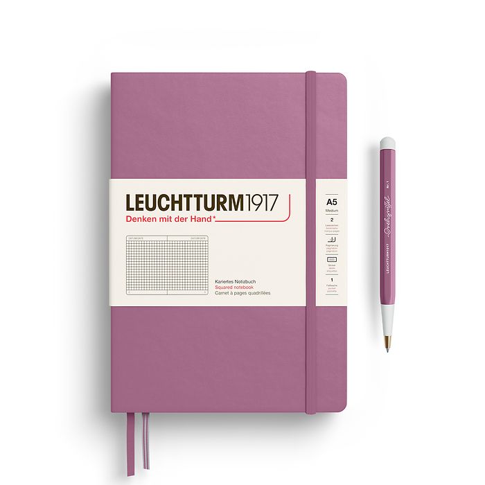 Notebook Medium (A5), Hardcover, 251 numbered pages, Dusty Rose, squared