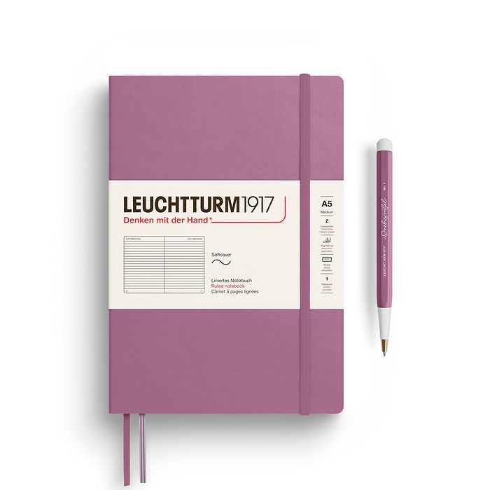 Notebook Medium (A5), Softcover, 123 numbered pages, Dusty Rose, ruled