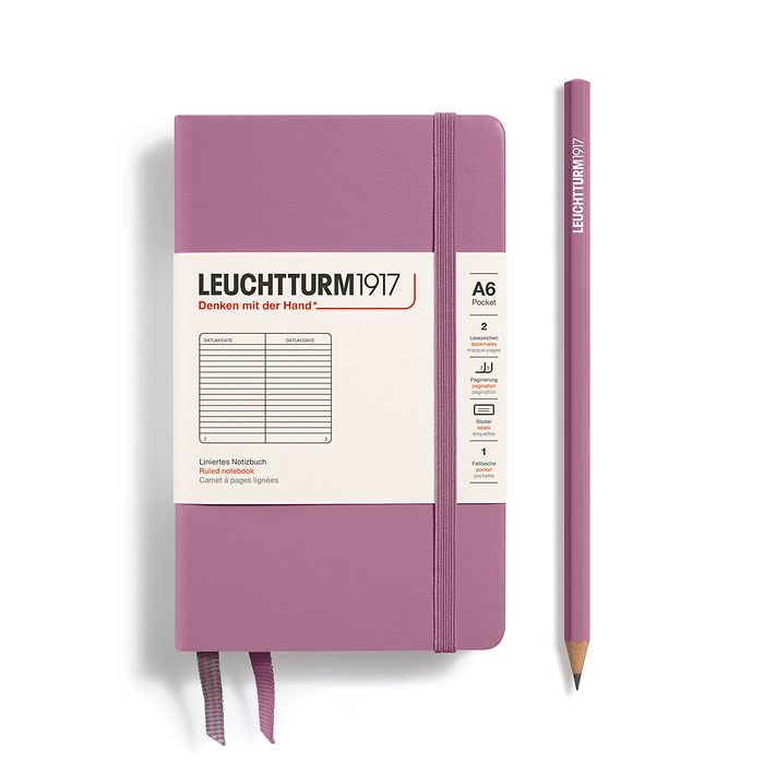 Notebook Pocket (A6), Hardcover, 187 numbered pages, Dusty Rose, ruled